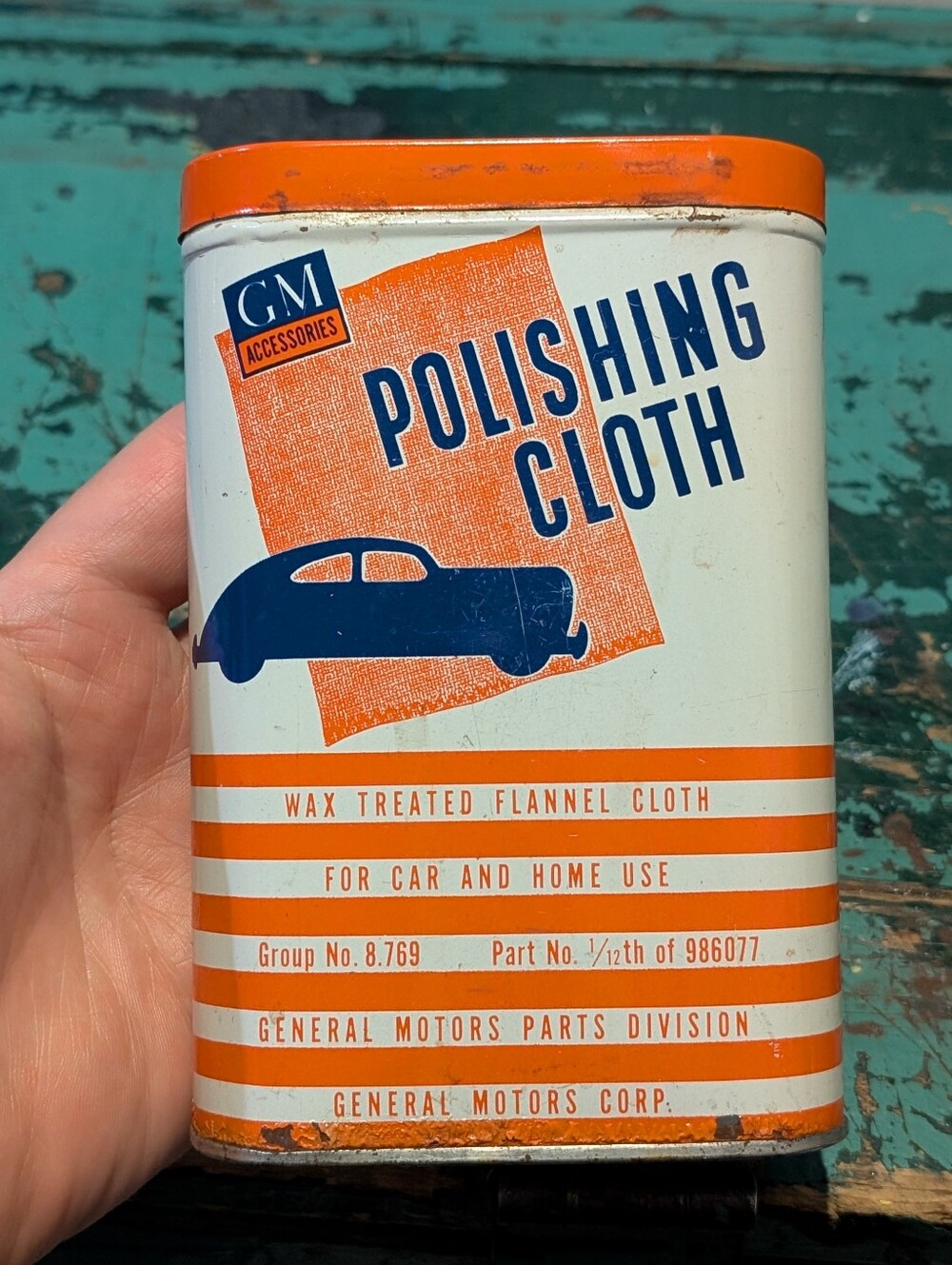 1940s Vintage GM Automotive Polishing Cloth Tin - Cloth  General Motors - Garage